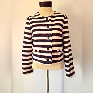 BANANA REPUBLIC cropped striped cotton Jacket - Black, White, Red.  Size 6P